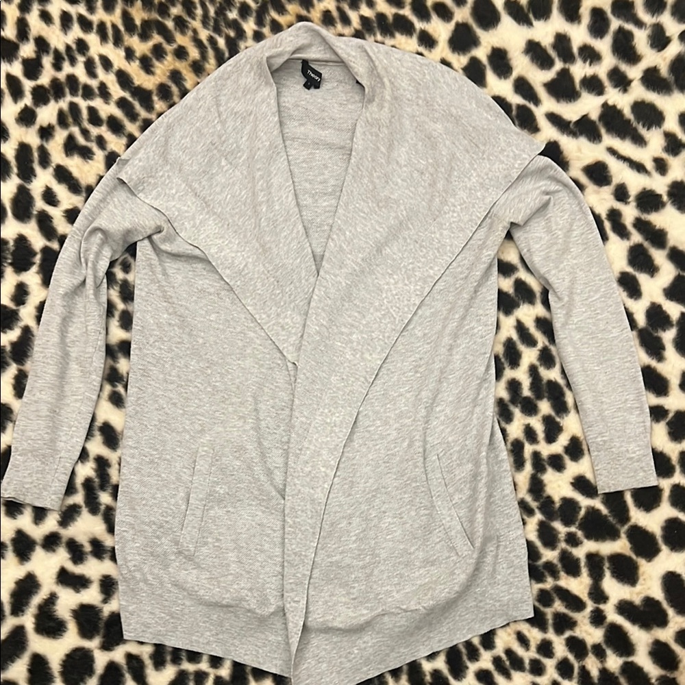 Theory Grey Open-Front Cowl Cardigan Jacket/Coat Small